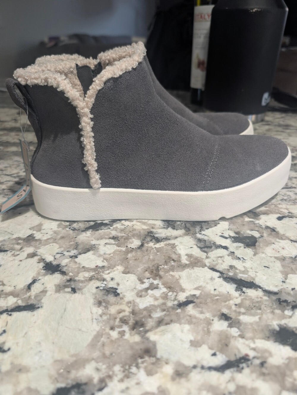 NWT TOMS Women's Gray Suede-Look Sherpa Ankle Boots